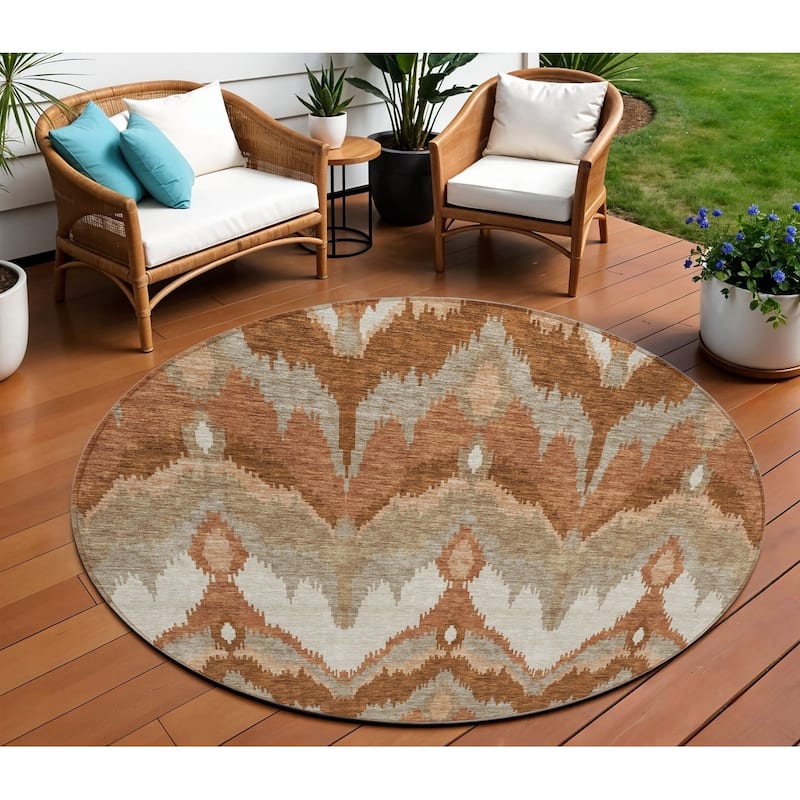 HomeRoots Ikat Transitional Rectangle Outdoor Rug - 8' Round