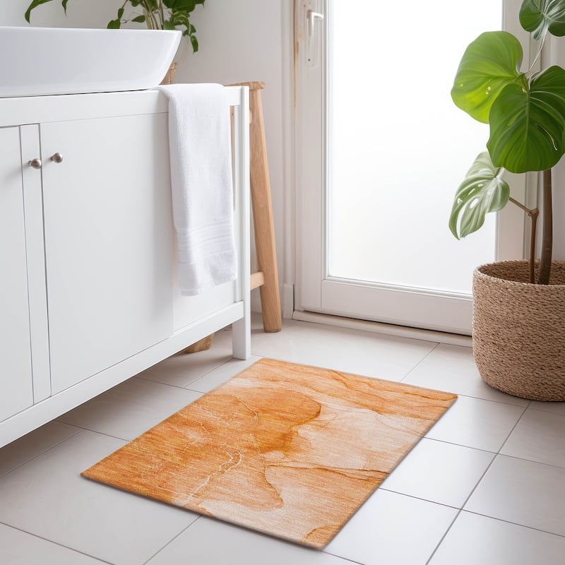 Machine Washable Indoor/ Outdoor Abstract Chantille Rug - Orange - 1'8" x 2'6"