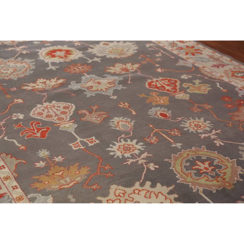 Gray Oushak Oriental Area Rug Hand-Knotted Wool Carpet - 8'10"x 11'9"