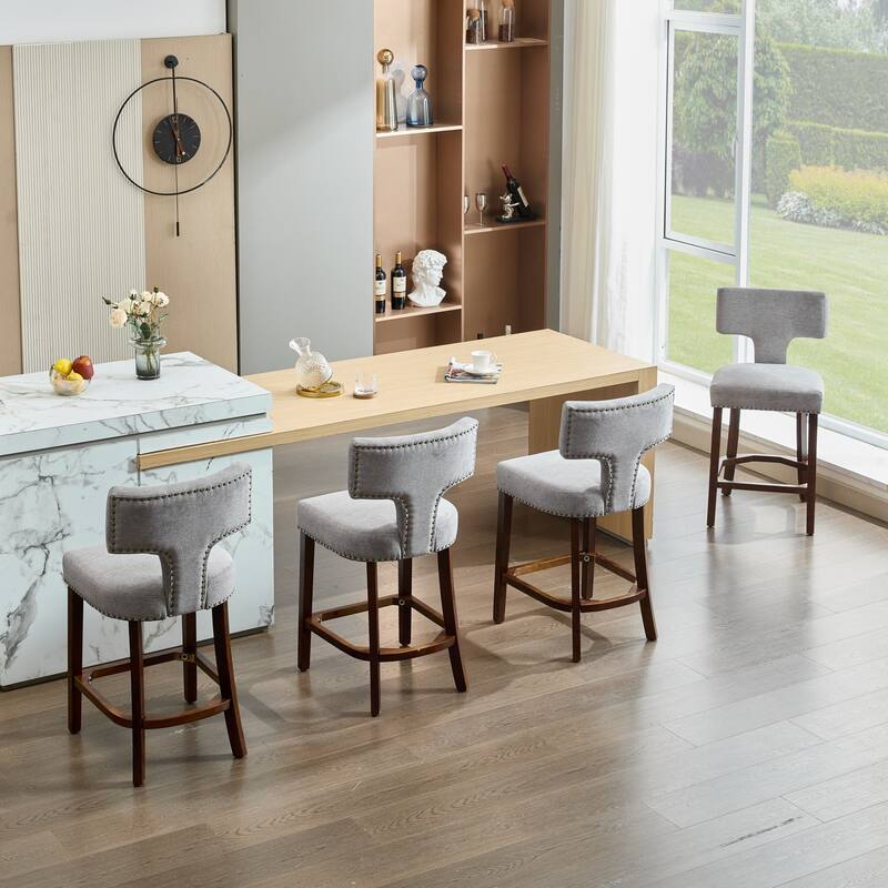 GDF Studio - Arlena Linen Upholstered Counter Height Stools with Curved Wing Back and Copper Nailhead Trim (Set of 2)