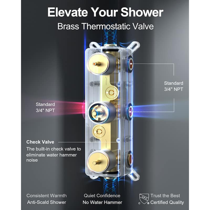 GRANDJOY Shower System 12 inch Ceiling Mount Rainfall Shower Head Body Jets Handheld Spray Combo 64 Colors LED