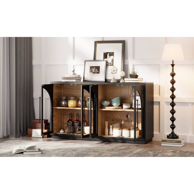 Sideboard with 4 Glass Doors and Adjustable Shelves