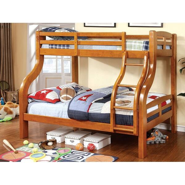 Curved Wood Design Twin Over Full Bunk Bed with Angled Ladder - Oak ...