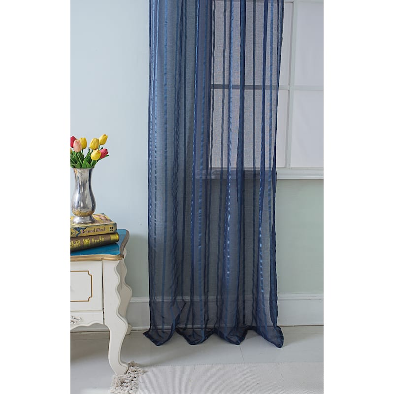 Gretchen Striped Sheer Window Curtain Rod Pocket 90 inch - 54 x 90 in.