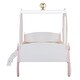preview thumbnail 7 of 16, Twin Size Princess Carriage Bed with Crown, Wood Platform Car Bed with Stair, Purple and Pink