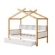 preview thumbnail 8 of 6, White Twin Size Wooden House Bed with Storage Bookshelf Original Wood Colored Frame with Two Drawers for Children or Guest Room