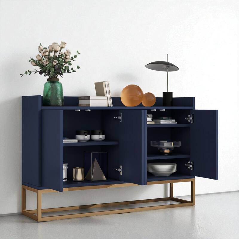 47" Modern Sideboard Buffet Cabinet with Push-to-Open Doors, Adjustable Shelves, Gold Legs, and Storage Space