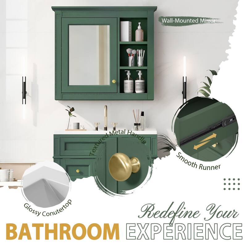 30'' Bathroom Vanity Set with Mirror Cabinet, Bathroom Vanity Cabinet with 2 Drawers, a Tip-out Drawer and Storage Shelf