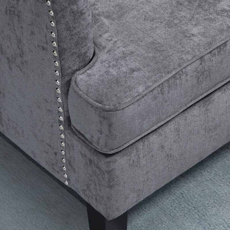 HOMCOM Modern Accent Chair, Upholstered Living Room Chair with Solid Wood Legs and Nailhead Trim, Dark Gray