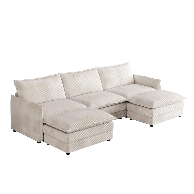 109" Corduroy 3-Seater Cloud Sectional Sofa with 2 Ottomans
