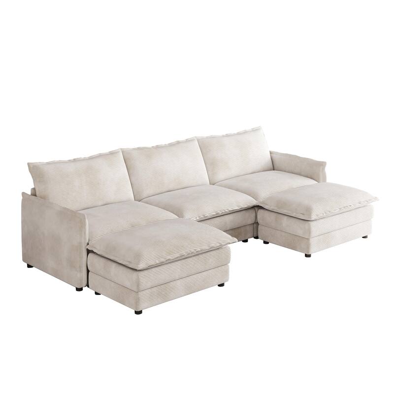 3-seater Cloud Sofa Corduroy Upholstered Sectional Couch with Ottoman
