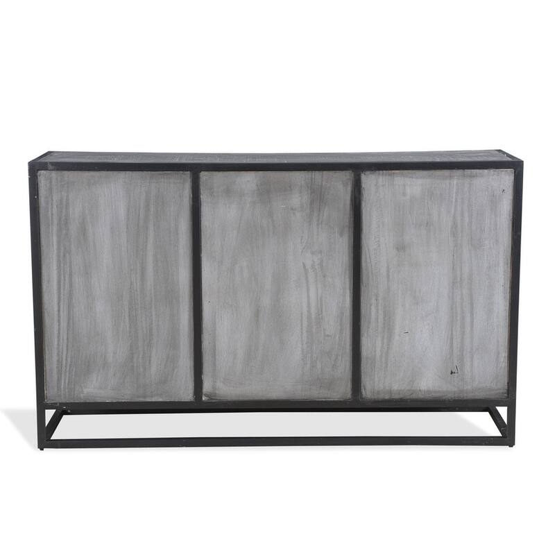 Grey Mango Wood Sideboard Cabinet With Black Iron - 60"
