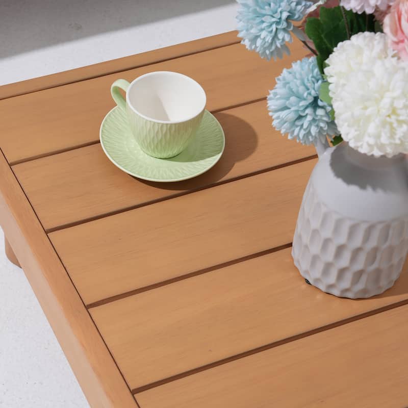 Outdoor 4-Piece Conversation Set Solid Eucalyptus Wood L-Shaped Sectional Sofa with Coffee Table