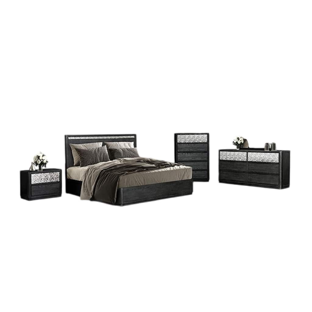 Zoko 5pc Queen Bedroom Set, USB Bedside Table, Mirror, Ash Gray Wood