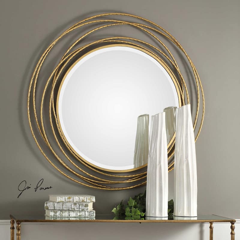 39.25" Metallic Gold Hammered Textured Whirlwind Round Mirror