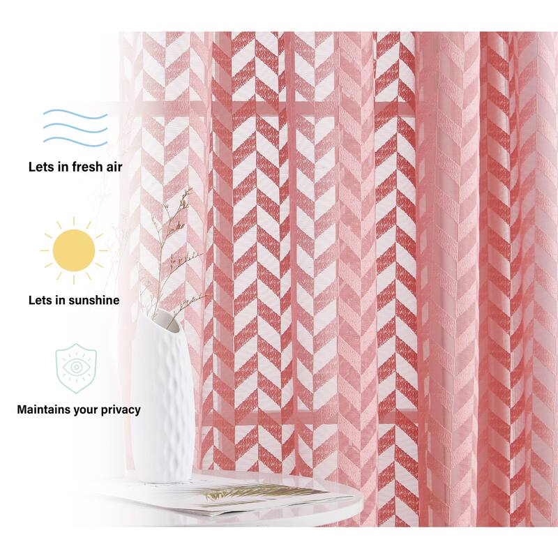 HLC.me Herringbone Lace Sheer Kitchen Cafe Curtain Tiers Swags Valance for Small Windows & Bathroom