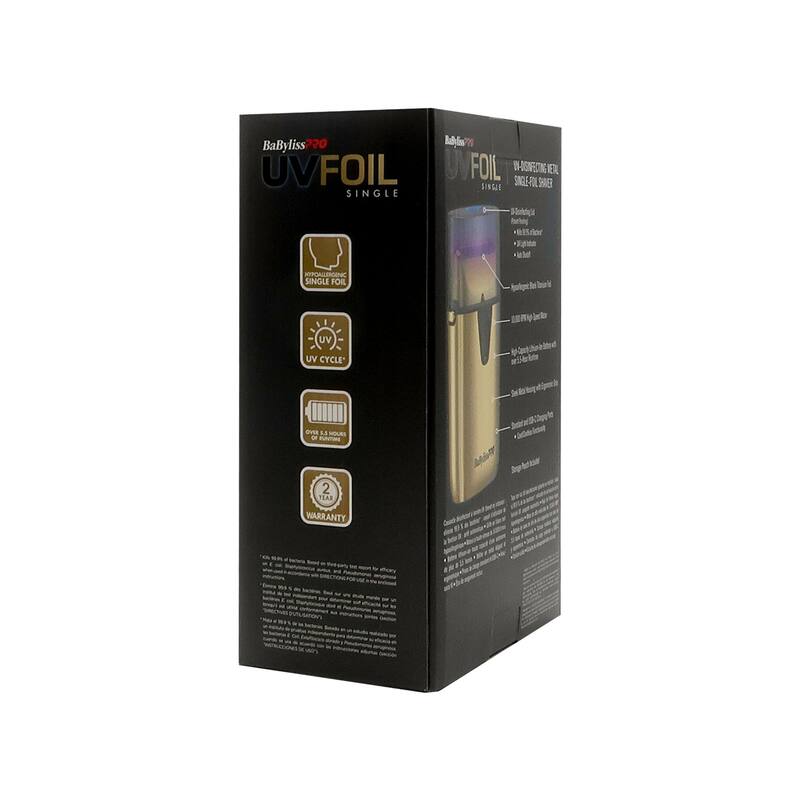 BaByliss Pro UVFOIL UV-Disinfecting Metal Single Foil Shaver - Gold #FXLFS1G + Fade Brush + 9" Comb