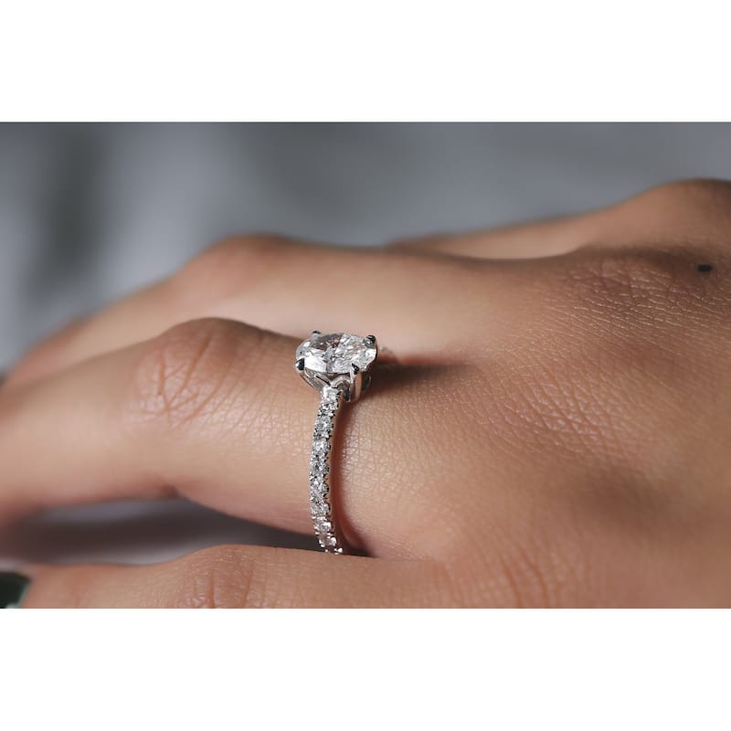 Kobelli 1.48 Carats Oval Natural Diamond 14k Solid White Gold Near Eternity Low-set Nina Engagement Ring