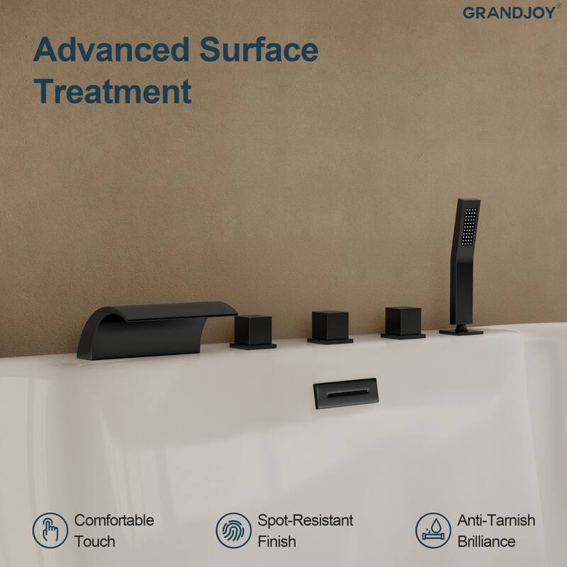 5-Hole 3-Handle Deck-Mount Waterfall Tub Faucet with Hand Shower,Waterfall Spout Bathtub Faucet