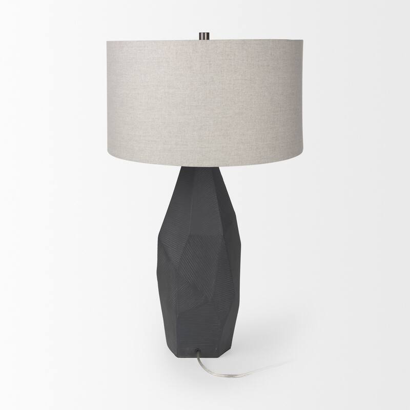 Piven Matte Black Textured Ceramic w/ Grey Shade Table Lamp