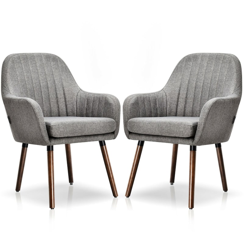 Set of 2 Fabric Upholstered Accent Chairs with Wooden Legs - 24.5" x 25" x 34.5" (L x W x H) - Grey