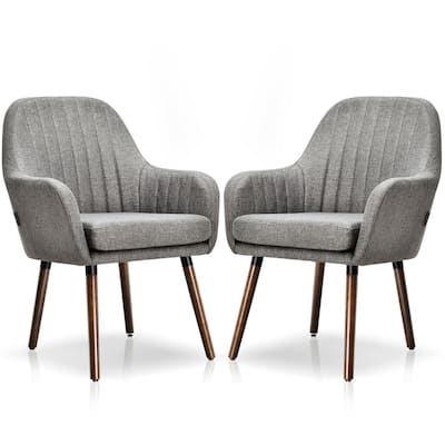 Set of 2 Fabric Upholstered Accent Chairs with Wooden Legs - 24.5" x 25" x 34.5" (L x W x H)