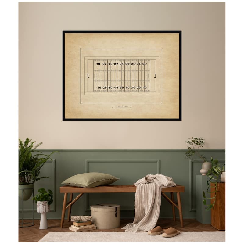 Kate and Laurel Vintage Sports Football Field Diagram Horizontal by The Creative Bunch Studio Framed Wall Art Print