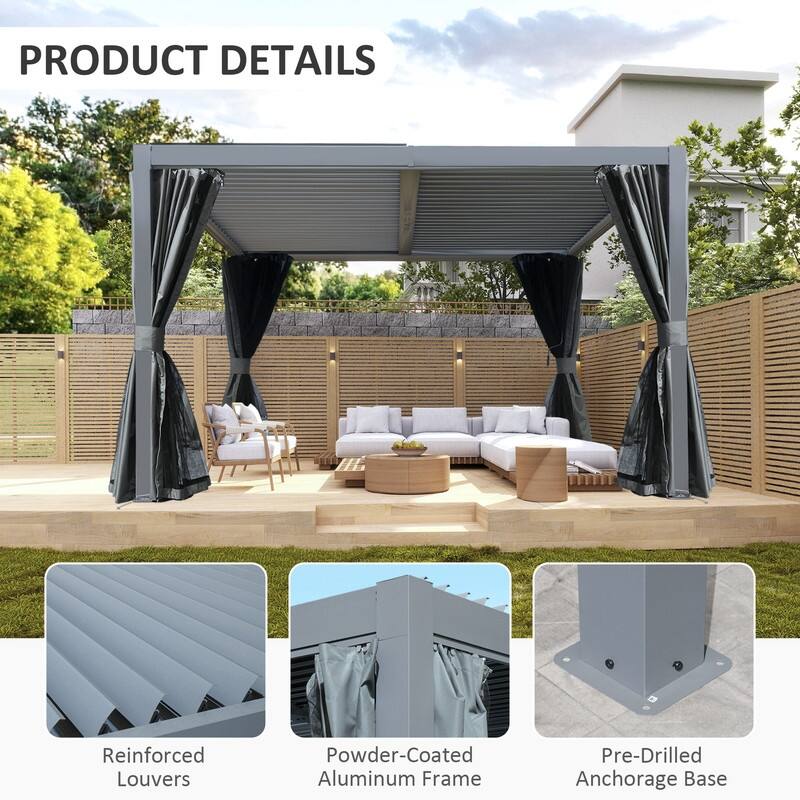 Domi Louvered Pergola 10' x 10', Aluminum Outdoor Pergola with Adjustable Louvers, Full Aluminum Frame, Built-in Gutter System