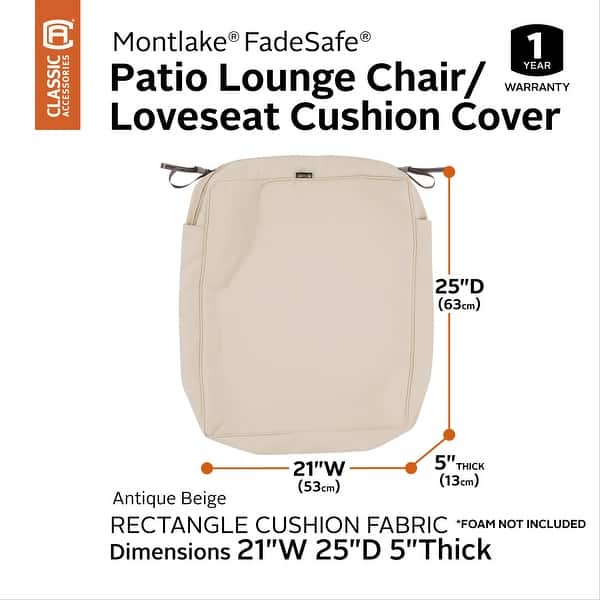 Classic Accessories Montlake Water-Resistant 23 x 25 x 5 inch Patio Seat Cushion Heather Grey