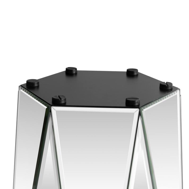 Hexagonal Mirror Top End Table with Crystal-Inlaid