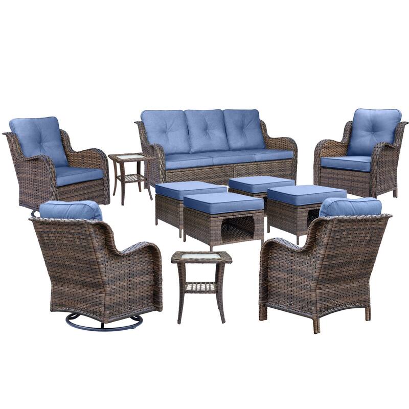 11 Piece Outdoor Wicker Patio Conversation Furniture Swivel Chairs Set