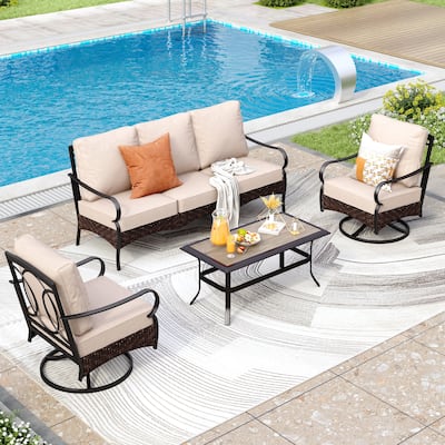 MAISON ARTS 4-Piece Rattan Wicker Patio Furniture Set with Swivel Chairs, Metal Frame & Coffee Table for Outdoor Spaces