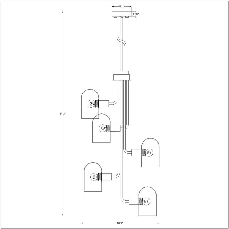 19 Inch Matte Black Finish Clear Glass Chandelier 5 Light (SOLD AS A PAIR)