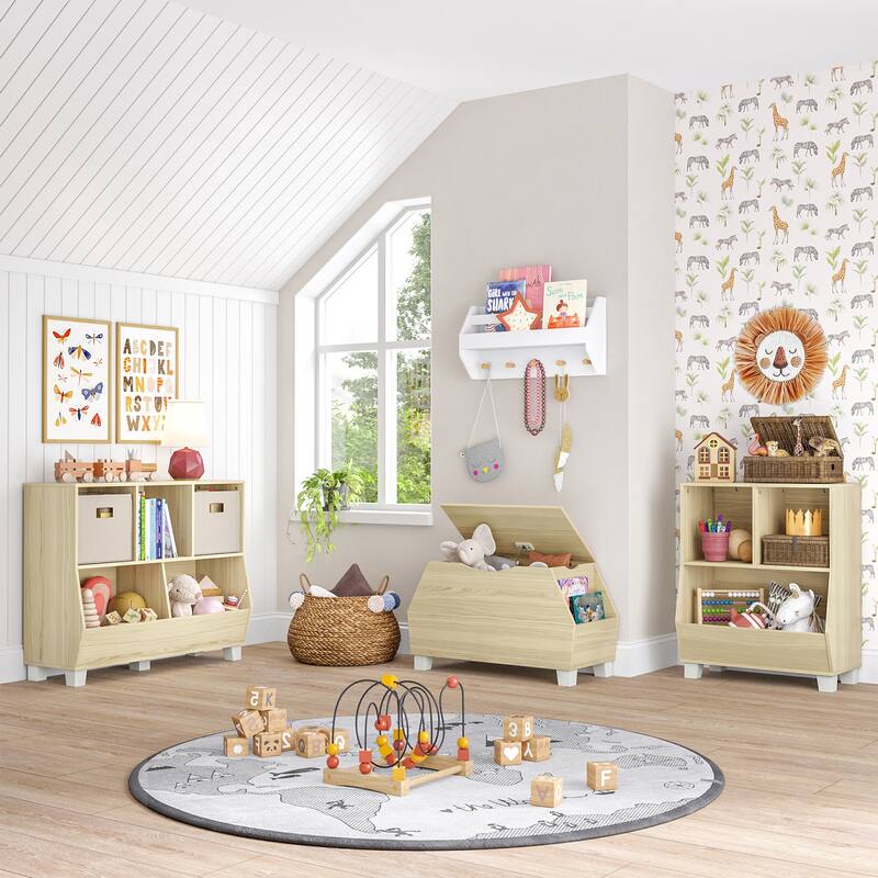 RiverRidge Home Kids Catch All Multi-Cubby 24in Toy Organizer Light Woodgrain