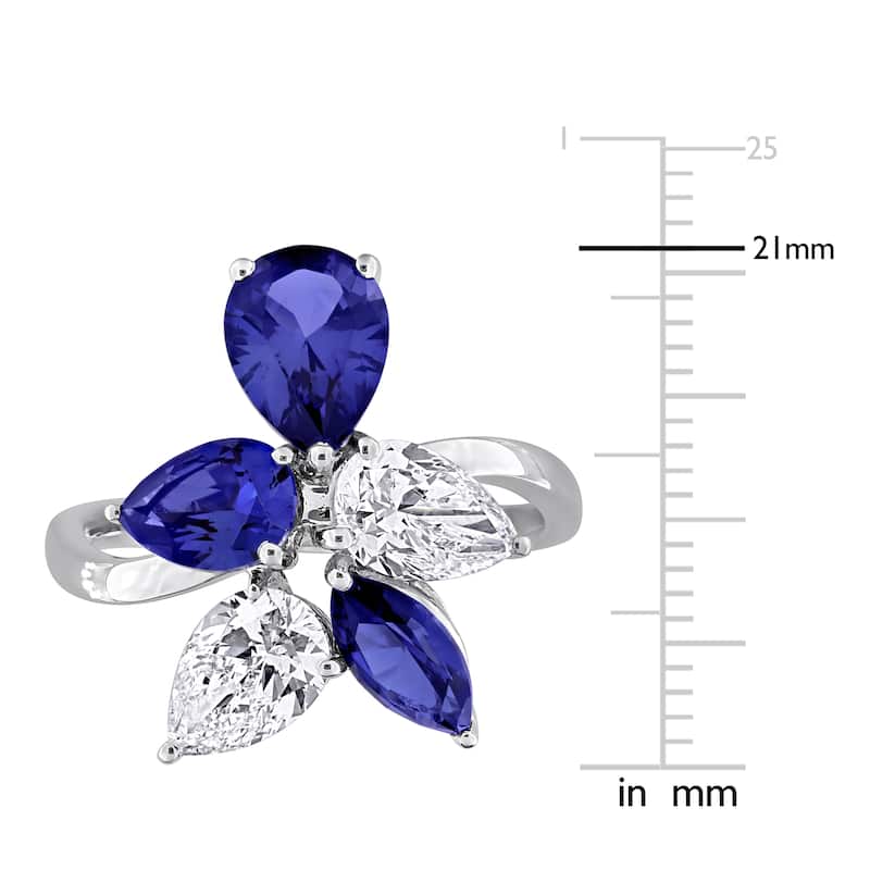 3 1/4ct TGW Created Blue Sapphire 1 1/2ct TW Lab-Grown Diamond Ring 18k White Gold