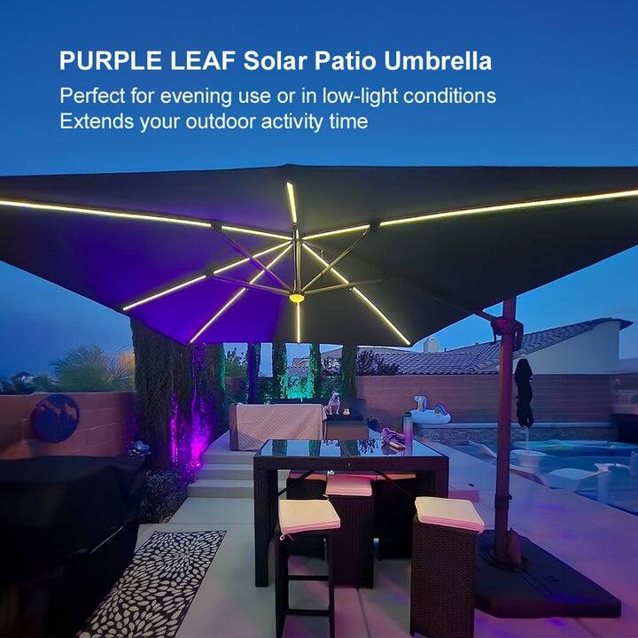 PURPLE LEAF 10 ft Solar Powered LED Patio Cantilever Umbrella with 360-degree Rotation
