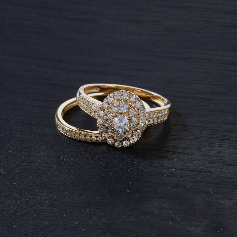 IGI Certified 1ct TDW Diamond Oval Frame Halo Bridal Set in 14K Gold for Women - 8.5 - Yellow