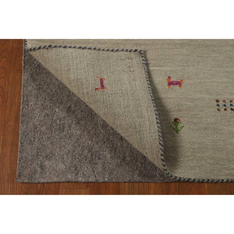 Hand Knotted Oriental 100% Wool Carpet Tribal Animal Pictorial Green Gabbeh Area Rug - 4' 11'' X 3' 0''