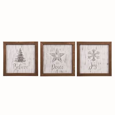 Transpac Metal Framed Frosted Wall Decor Set of 3 Christmas Home Decorations - Multicolor