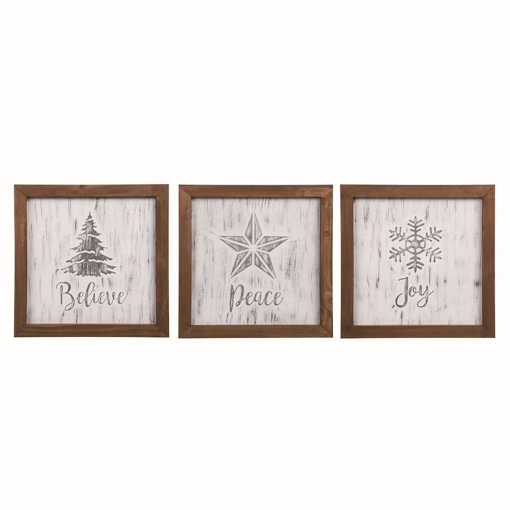 Transpac Metal Framed Frosted Wall Decor Set of 3 Christmas Home Decorations - Multicolor
