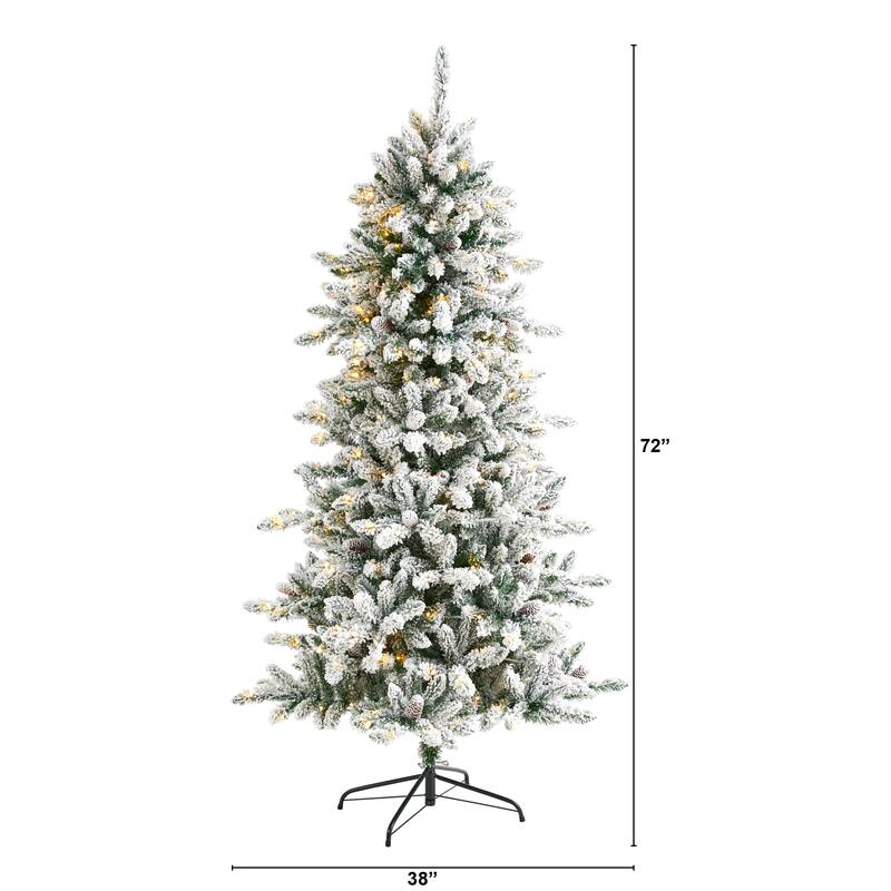 6’ Flocked Livingston Fir Cones Artificial Christmas Tree, Clear LED - 6 Foot
