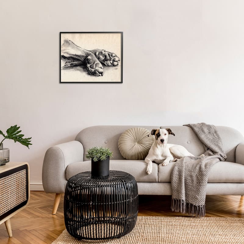 Stupell Dog Paw Charcoal Design Minimal Tan Black Framed Giclee Texturized Art by Jennifer Paxton Parker