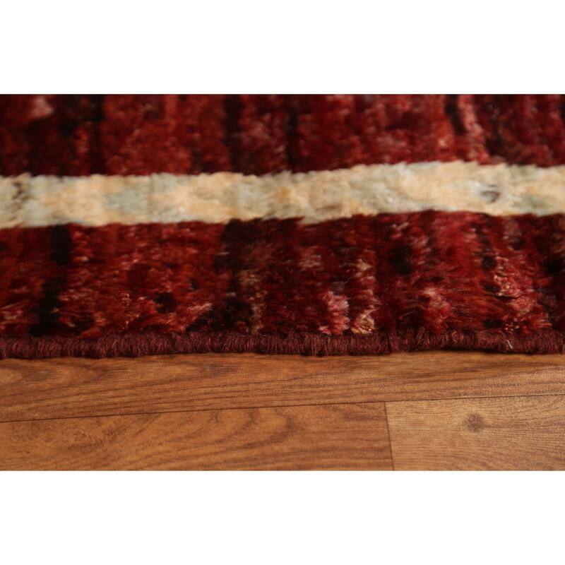 Hand Knotted Oriental 100% Wool Carpet Modern Geometric Red Moroccan Area Rug - 9' 10'' X 6' 8''