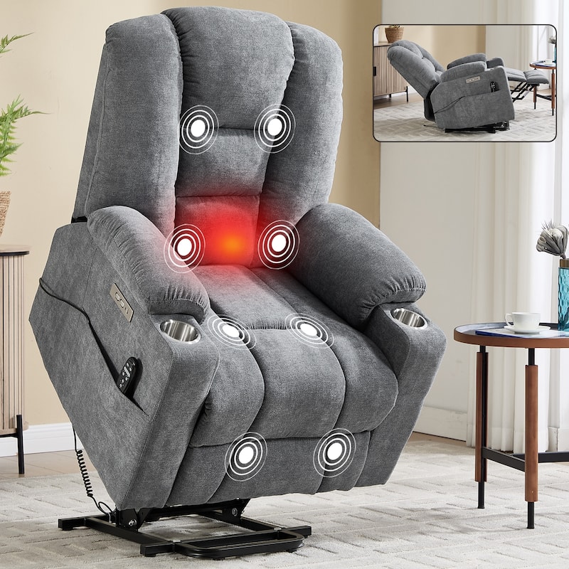 Power Lift Recliner Chair with Massage & Heat, Heavy Duty Electric Recliner, Recliner Chair with USB Ports & 2 Cup Holders