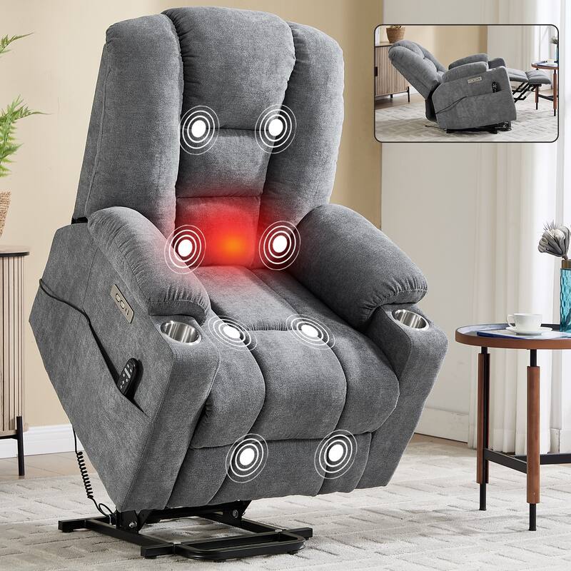 Power Lift Recliner Chair with Massage and Heat for Elderly, Overstuffed Wide Recliners, Heavy Duty Motion Mechanism