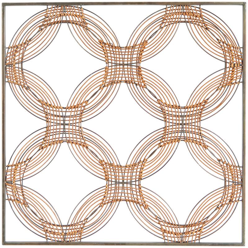 Brown Metal Quatrefoil Geometric Wall Decor with Black Frame