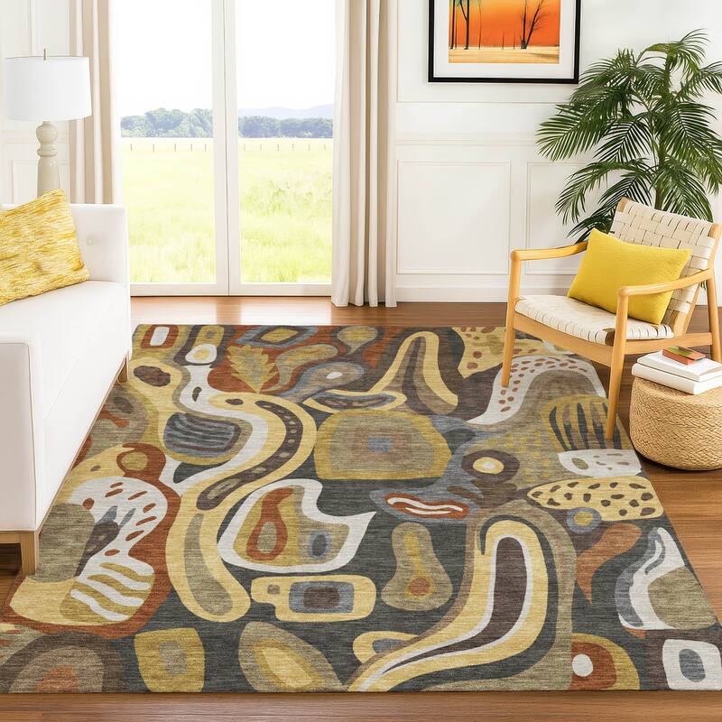Machine Washable Indoor/ Outdoor Modern Picasy Chantille Rug