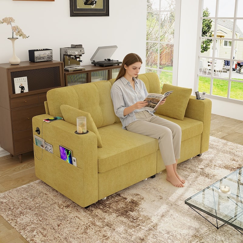 67.76" Chenille 3-Seater Sofa with USB Ports and Storage