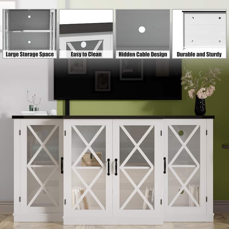 Farmhouse TV Stand wih Storage, 63" Entertainment Center, Wooden Media TV Console with Height Adjustable Shelves