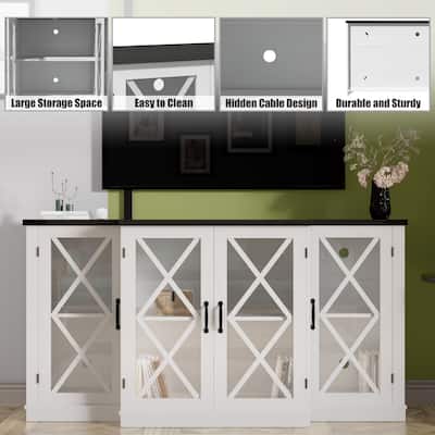 X-Design TV Stand with Barn Doors, Media Console with Wood Storage Cabinet, Entertainment Center with Adjustable Shelves